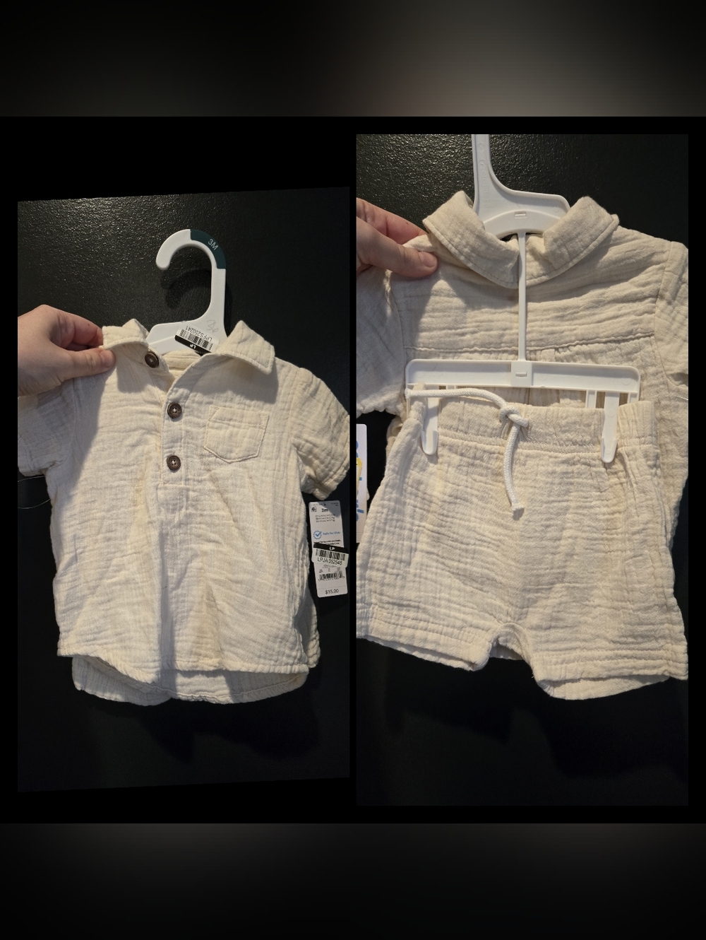 Cream Color Baby Two-Piece Set - Button Henley Top & Drawstring Shorts NWT